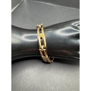 Vintage Monet Gold Tone Panel Link Women's Modernist Bracelet w/ Safety Chain